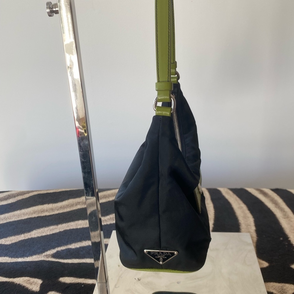 PRADA black tessuto sirio nylon bag with green accent front pocket - Picture 8 of 8